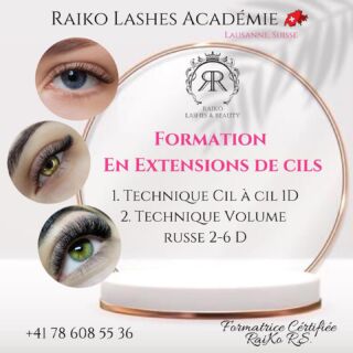 FORMATION EN EXTENSIONS DE CILS 
«SWISS LASHES ACADÉMIE » 
Contenu:
Module 1: Formation de base Cil à Cil (1 jour)
Module 2: Formation Volume Russe (1 jour)

- La formation comprend des cours de base et de volume de 2 jours intensifs avec 2 certificats comportant: 
- Livret de formation complet offert;
- La partie pratique;
- Kit de début offert avec des  produits de la marque SWISS LASHES;
- À la fin de la formation 1 certificat de formation sont offerts;
- Suivi après la formation par WhatsApp par la formatrice avec accès sur le compte fermé de l`académie;

Localisation: Raiko Lashes Académie 
Avenue de France 36
1004 Lausanne

Dates: à voir sur le site 
( de 9h30 à 16h30)

Devenez une technicienne confirmée « Lash Expert » et lancez votre propre activité!

#raikobeauty #formationextensiondecils #swisslashes #formationextensionsdecilssuisse #volumerussesuisse